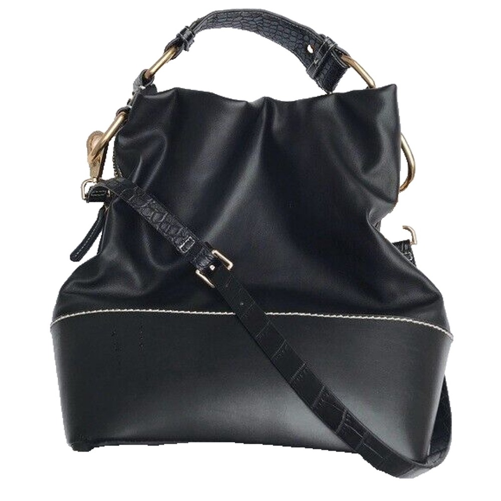 Zara Trafaluc Black Leather Shoulder Tote Satchel Hand Bag Purse‎ 11"x13"